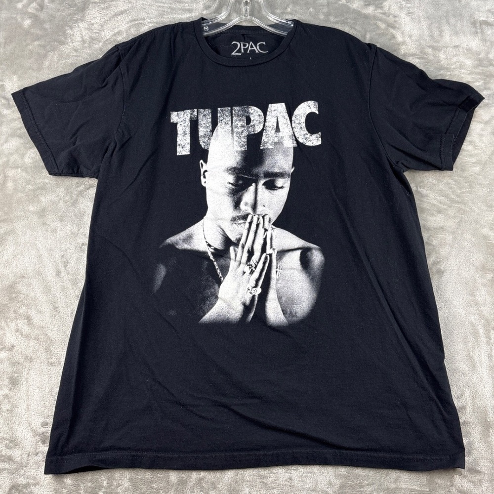 2Pac T-Shirt Mens Large Graphic Black Short Sleeve Cotton EUC